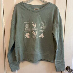 Pact Sweatshirt 100% Organic Fleece Women's Medium Green Herb Graphic Sweatshirt